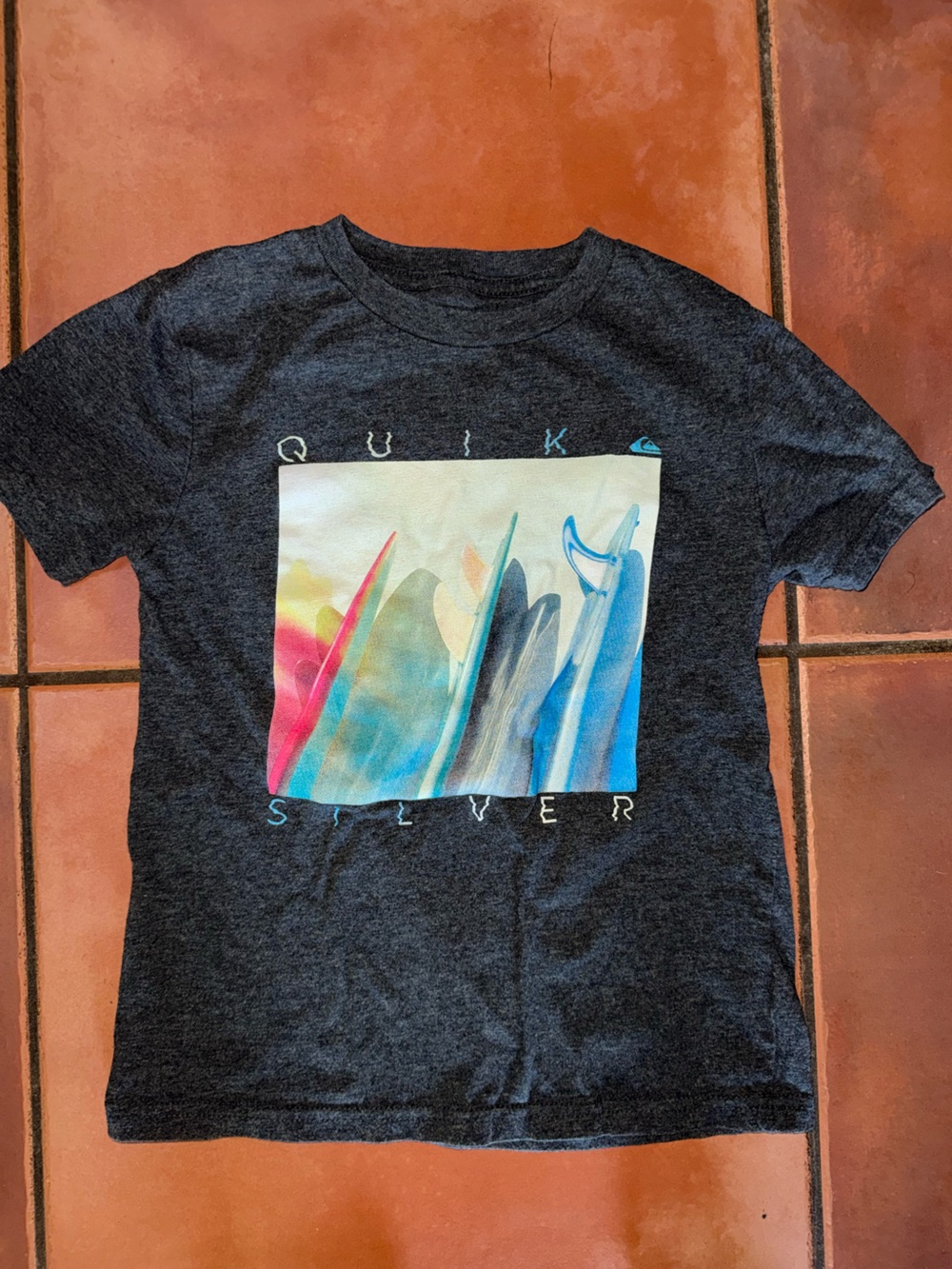 Quiksilver Kids Short Sleeve Heather Charcoal Surfboard Graphic Tee - Multicolor